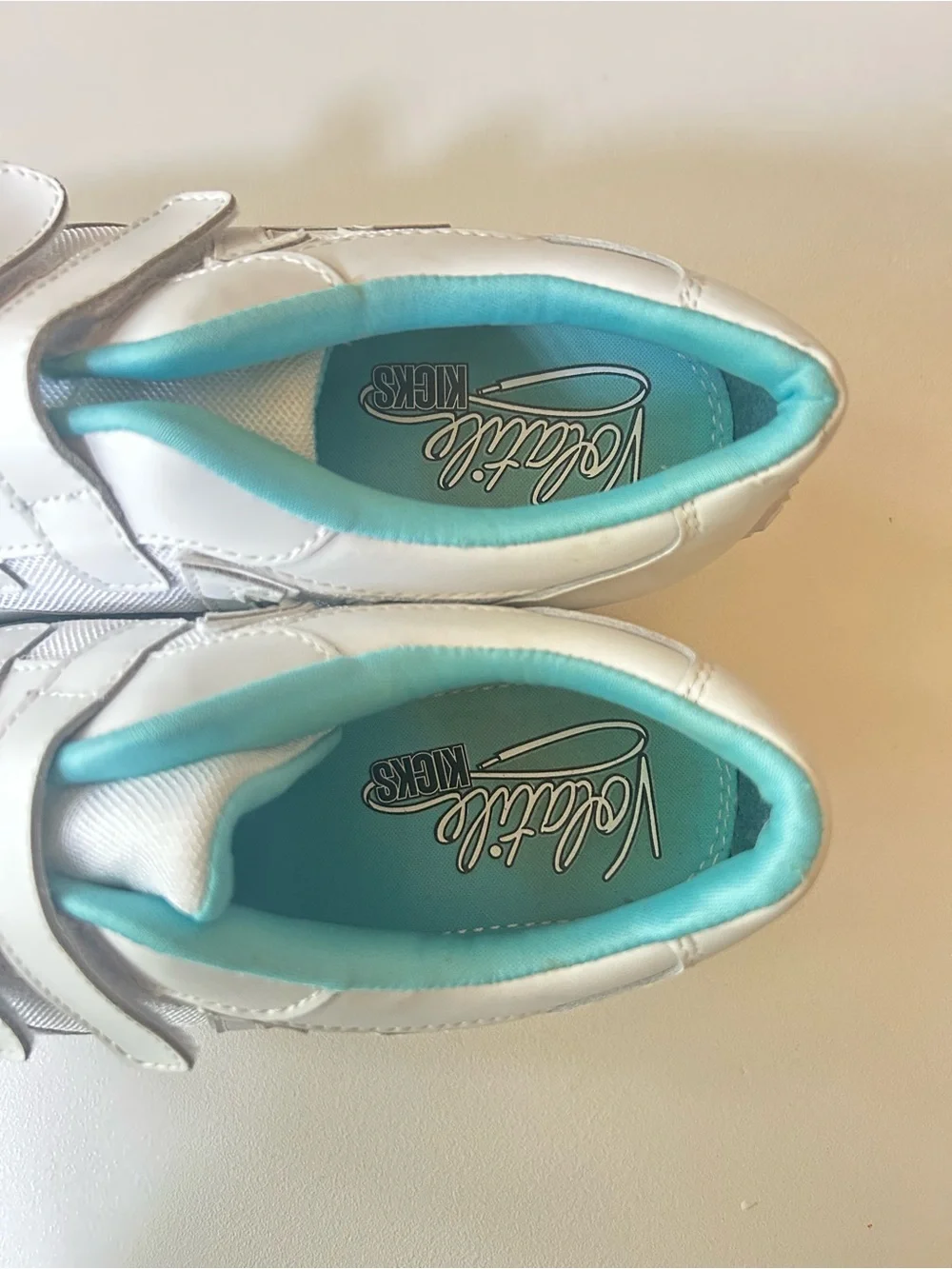 Y2K Volatile White Platform Sneaker with Pink and Teal Stripes